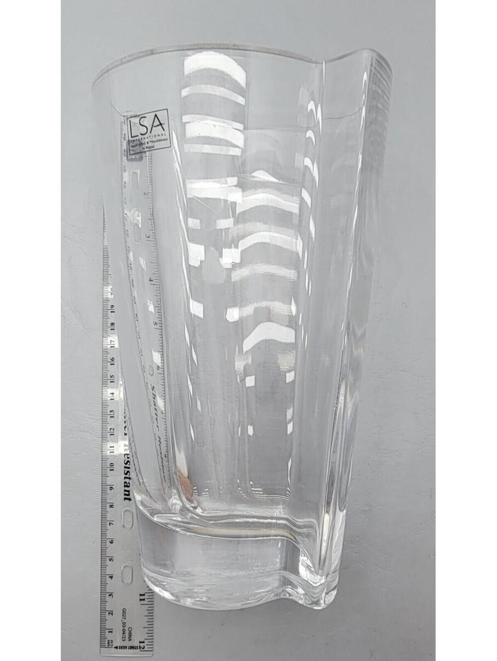 LSA International Clear Glass Vase Handcrafted Mouthblown Poland 9.5"